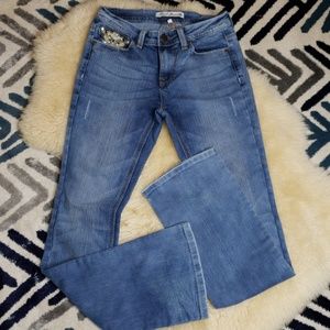 Real Jeans Distressed Med Rinse Mid Rise Bootcut
